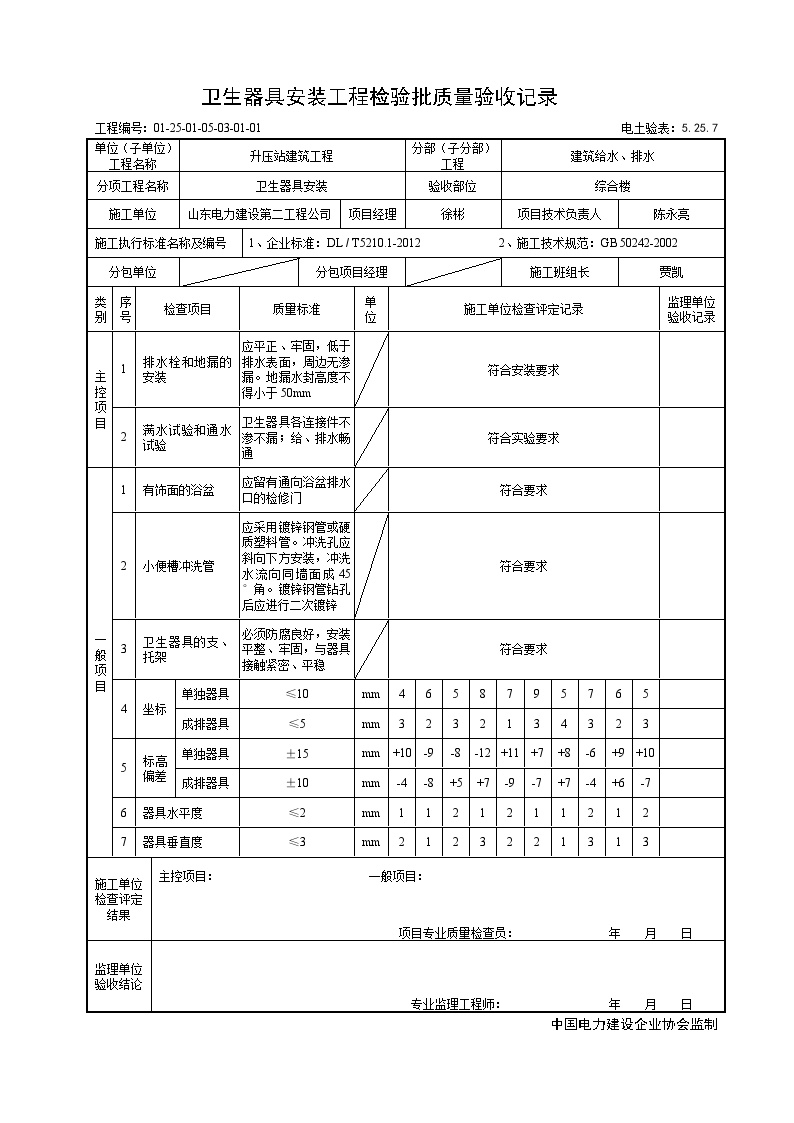 5.25.7卫生器具安装工程检验批检验批质量验收记录.doc-图一