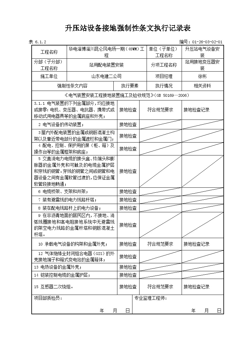 变电站设备接地强制性条文执行记录表.doc-图一