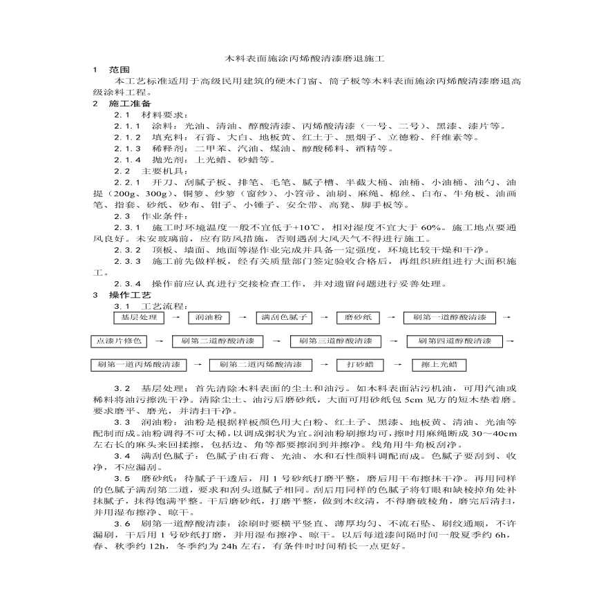 木料表面施涂丙烯酸清漆磨退施工工艺.pdf-图一