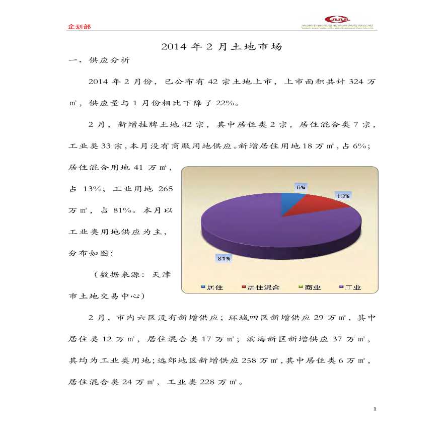 2014年2月天津土地市场月报.pdf-图一