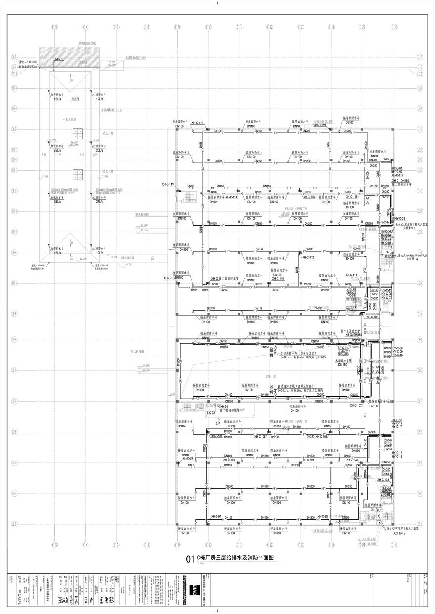 P21-014-C栋厂房三层给排水及消防平面图-A0-BIAD-图一