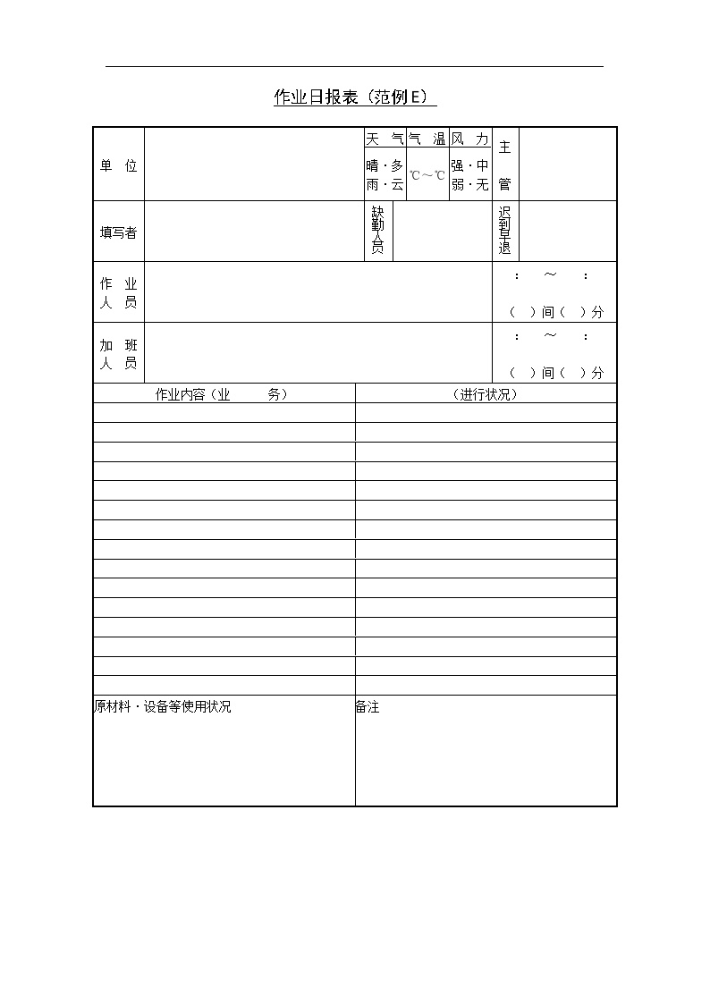 生产管理表—作业日报表(范例E)