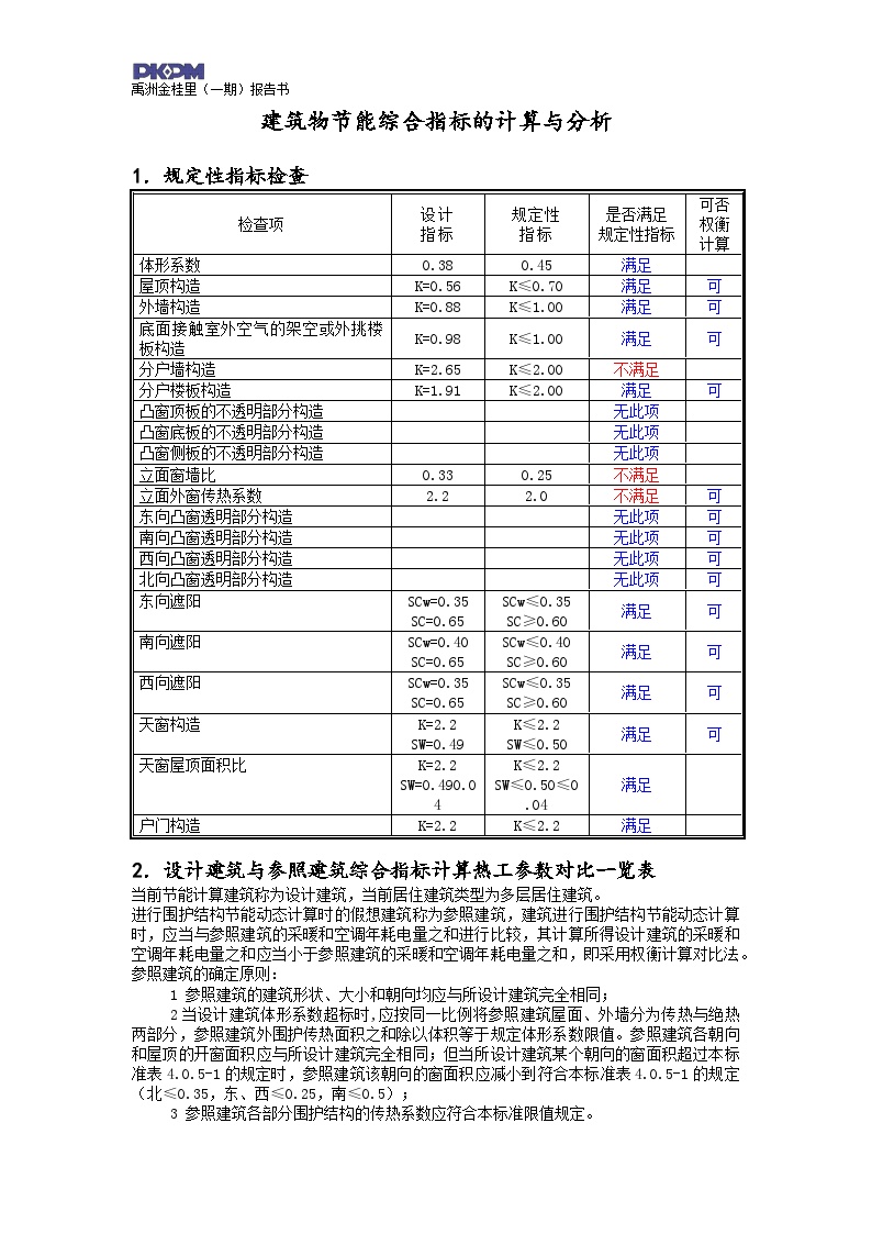 上海市居住建筑动态计算报告书