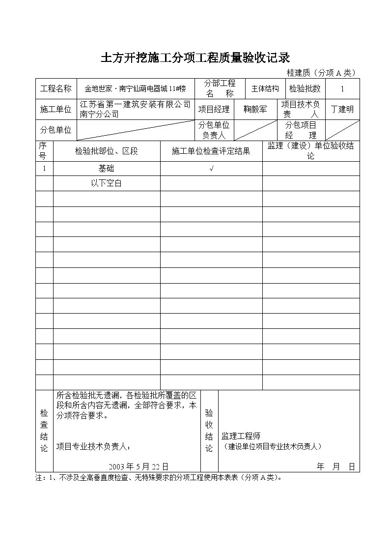 竣工资料表格填写及编制范例--分项工程质量验收记录-图一