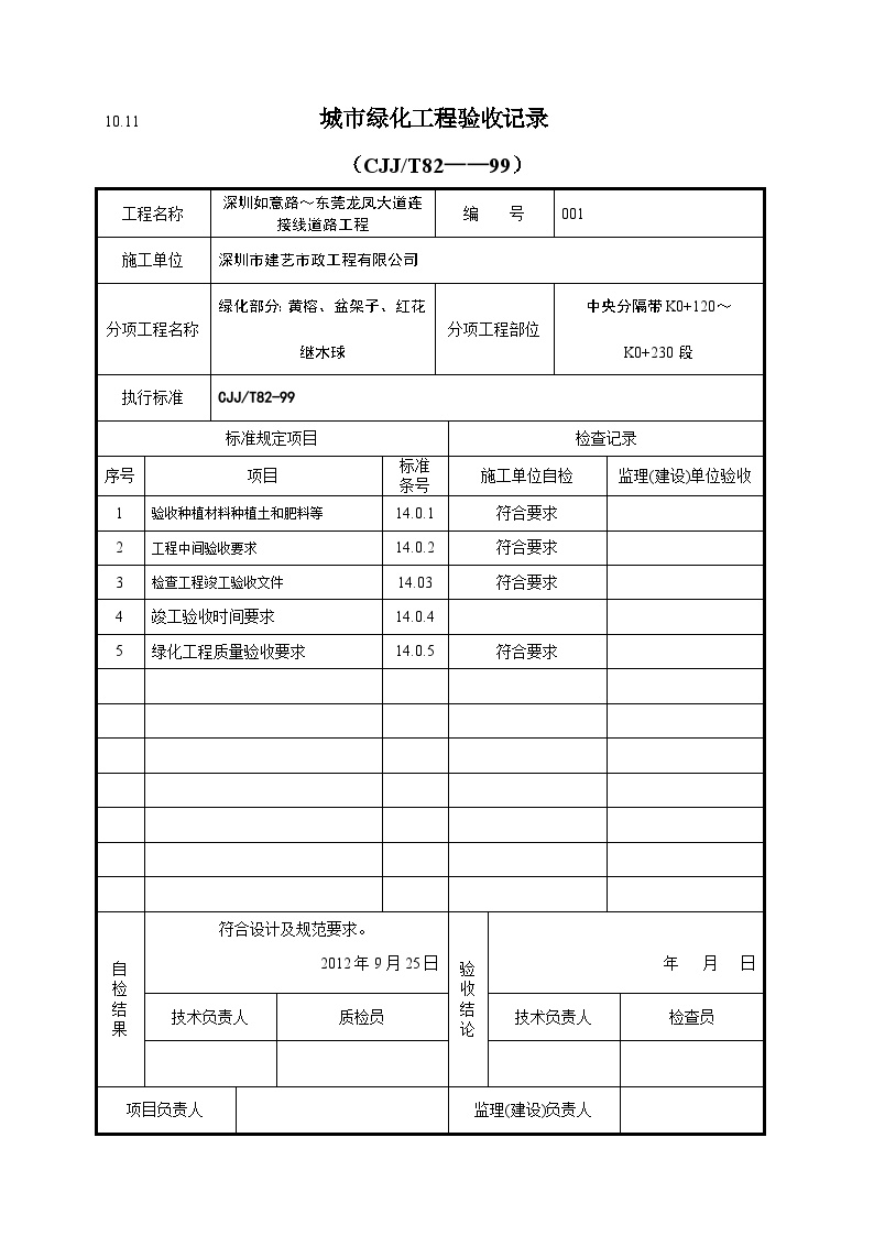 市政绿化工程-城市绿化工程验收记录 (2)-图一