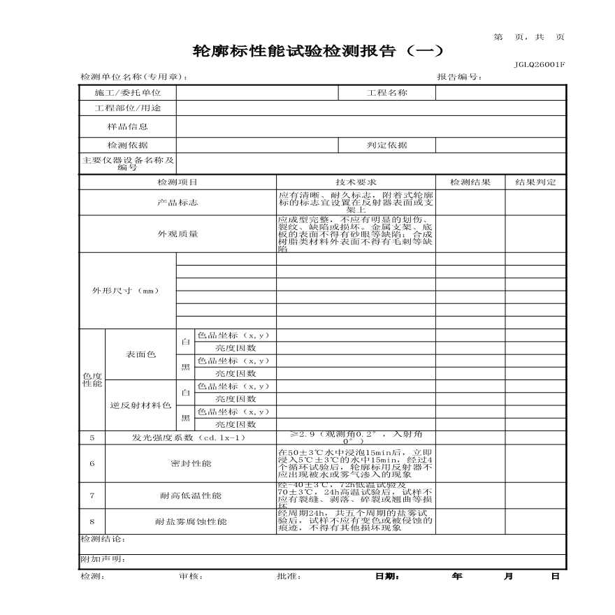 市政道路工程常用试验检测记录表格-GLQ26轮廓标-图一