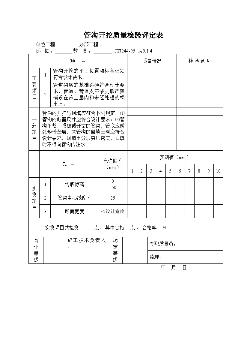 港口设备（水电）安装质量检验评定表-管沟开挖质量检验评定表-图一