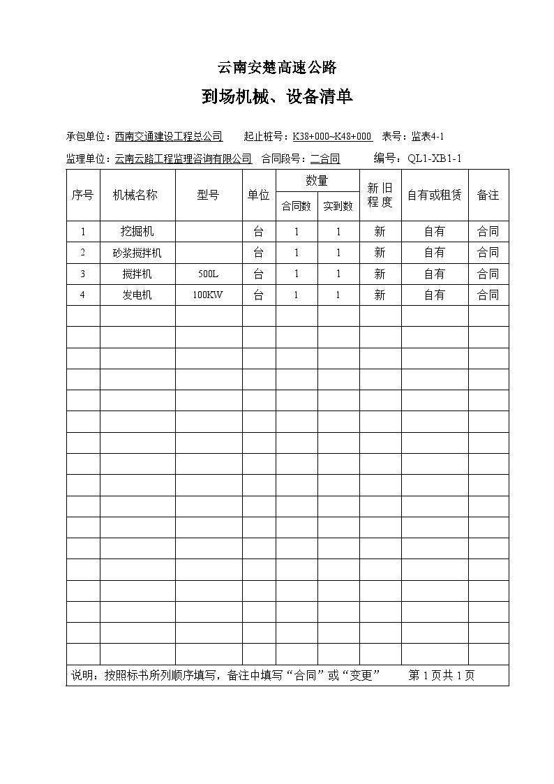 安楚公路工程-到场机械 设备清单（监表4-1） (6)-图一