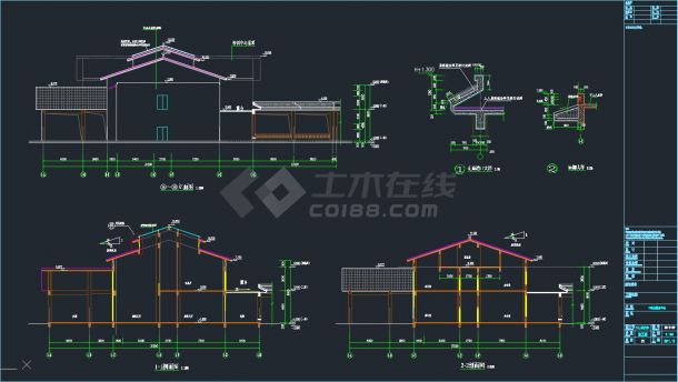 四川中式风格二层带阁楼福利中心养护楼建筑施工CAD图-图二
