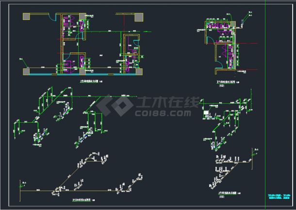 卫生间给排水施工CAD图-图一