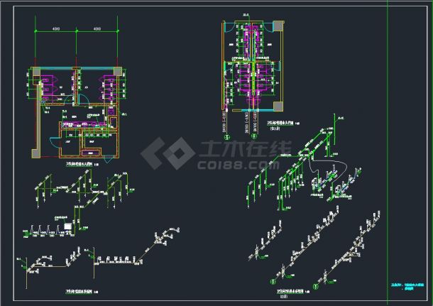 卫生间给排水施工CAD图-图二