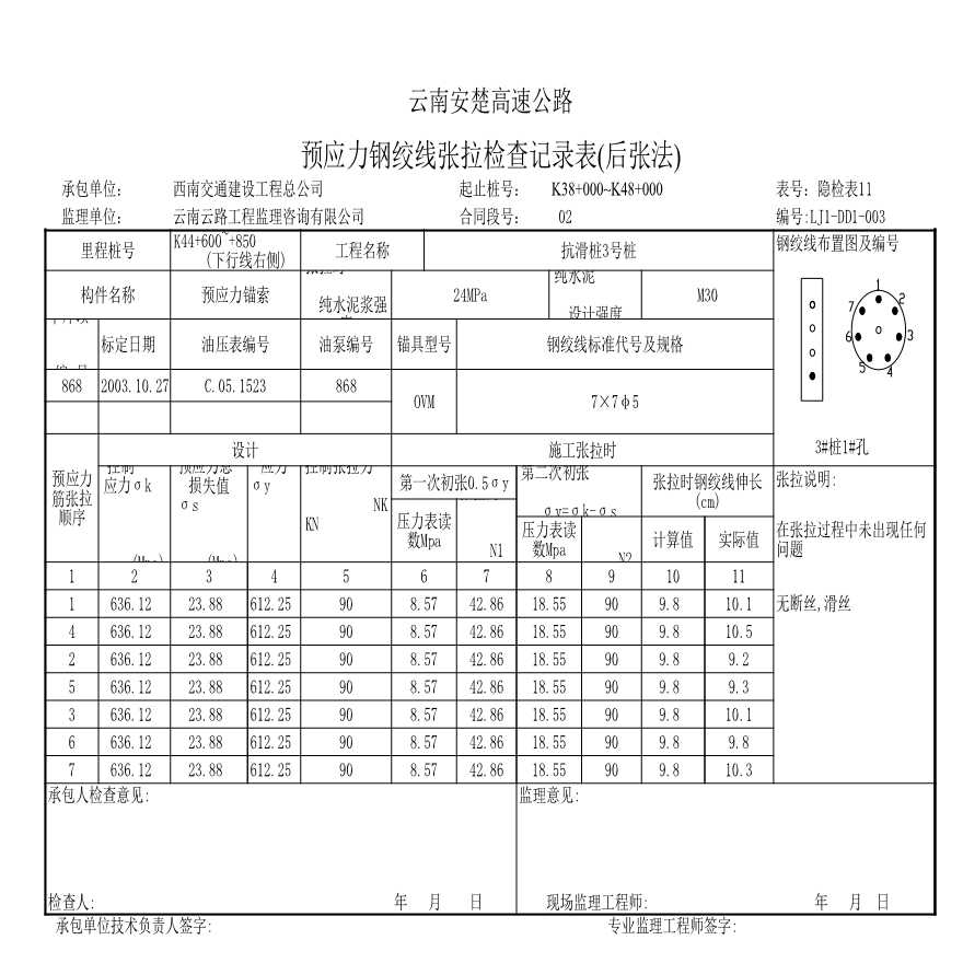 安楚路基质检资料-后张法梁板张拉原始记录表 (15)-图一