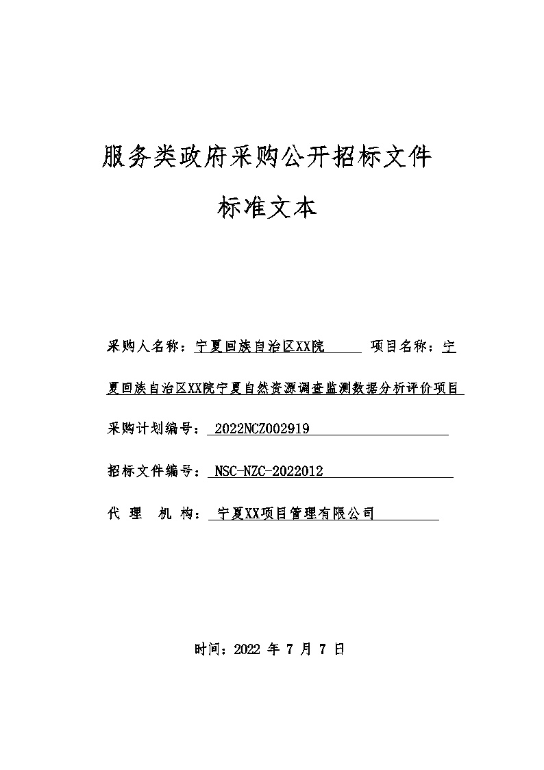 2022宁夏自然资源调查监测数据分析评价项目招标文件(1)-图一