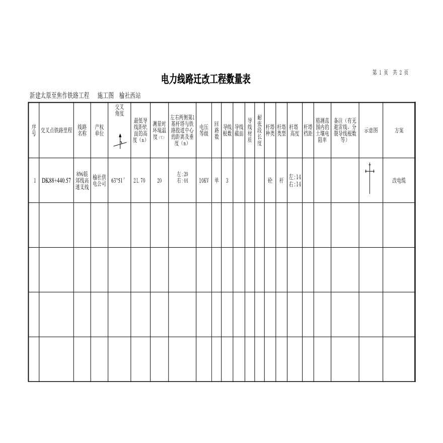 交叉电力线路勘测数据表-榆社西-图一