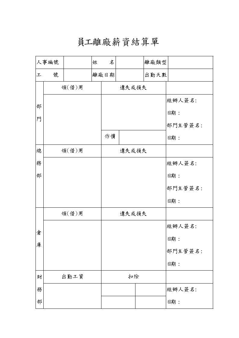 台资企业员工离厂薪资结算单-图一