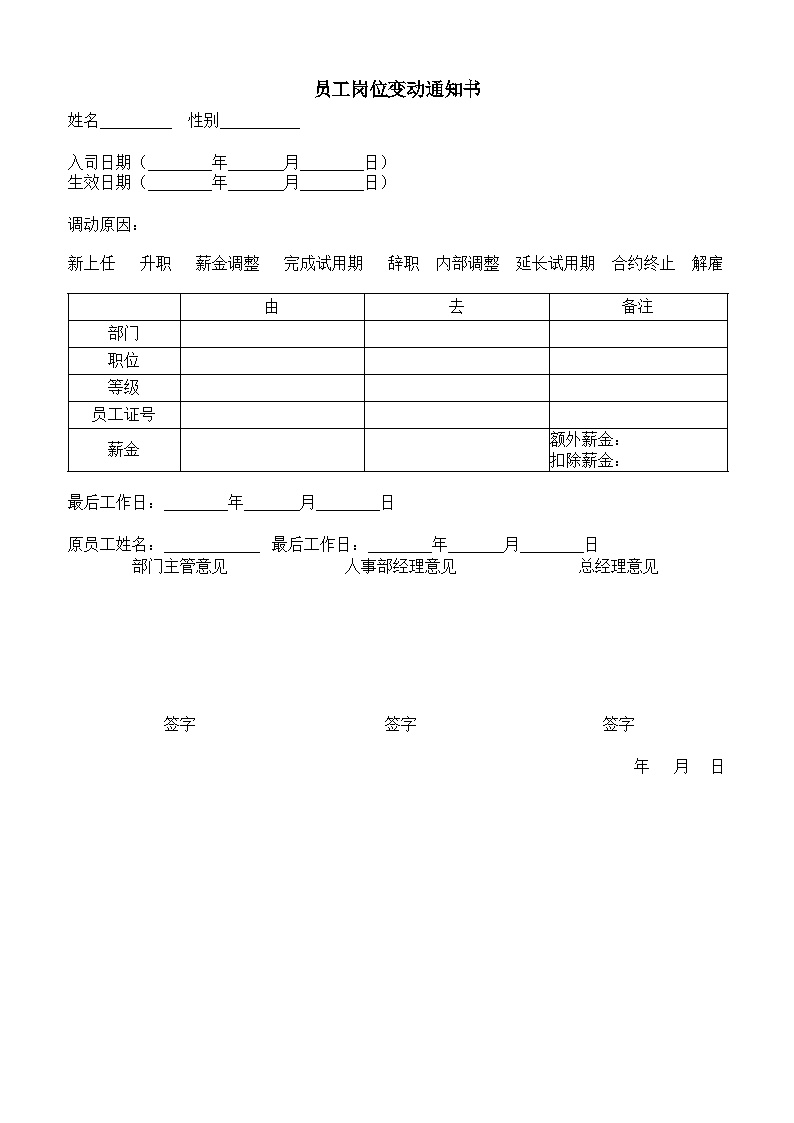 员工岗位变动通知书 (3)