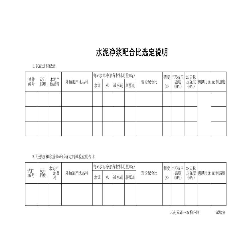 公路工程试验用表-水泥净浆配合比-图一