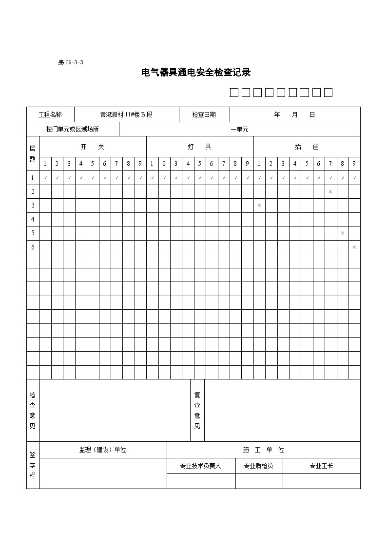 建筑工程电气检验批-电气器具通电安全检查记录-图一