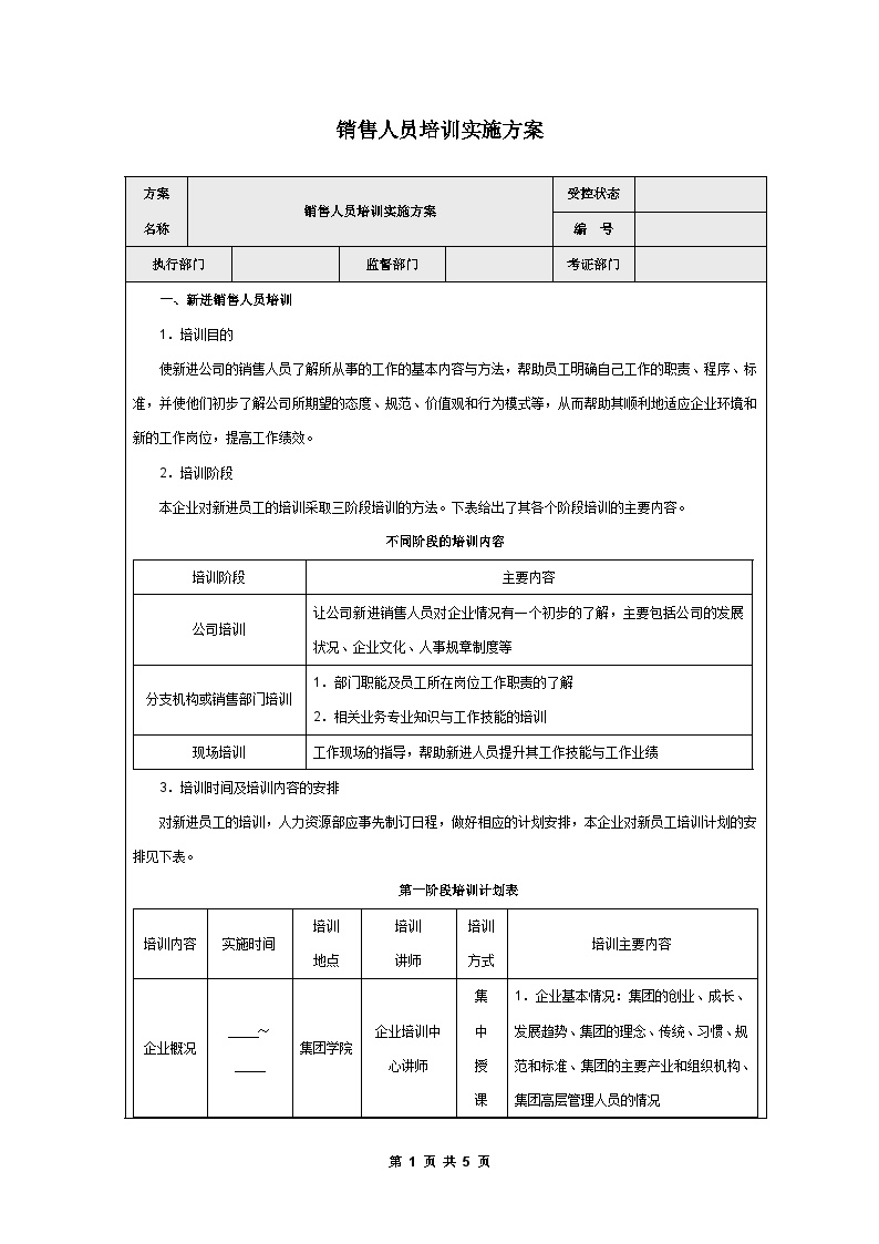 销售人员培训实施方案-图一