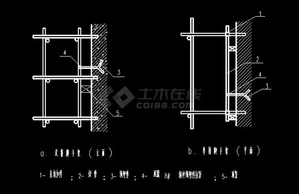 脚手架工程常用CAD节点详图及示意图-图一