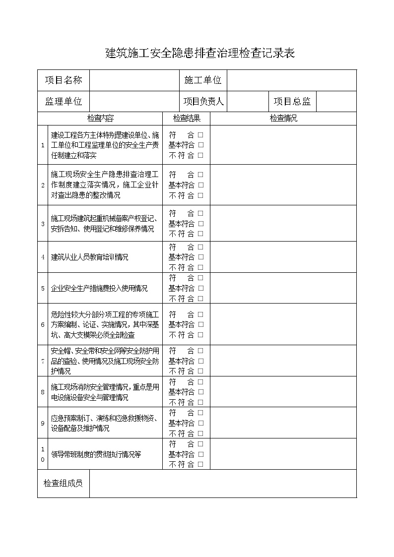 建筑施工安全隐患排查治理检查记录表-图一