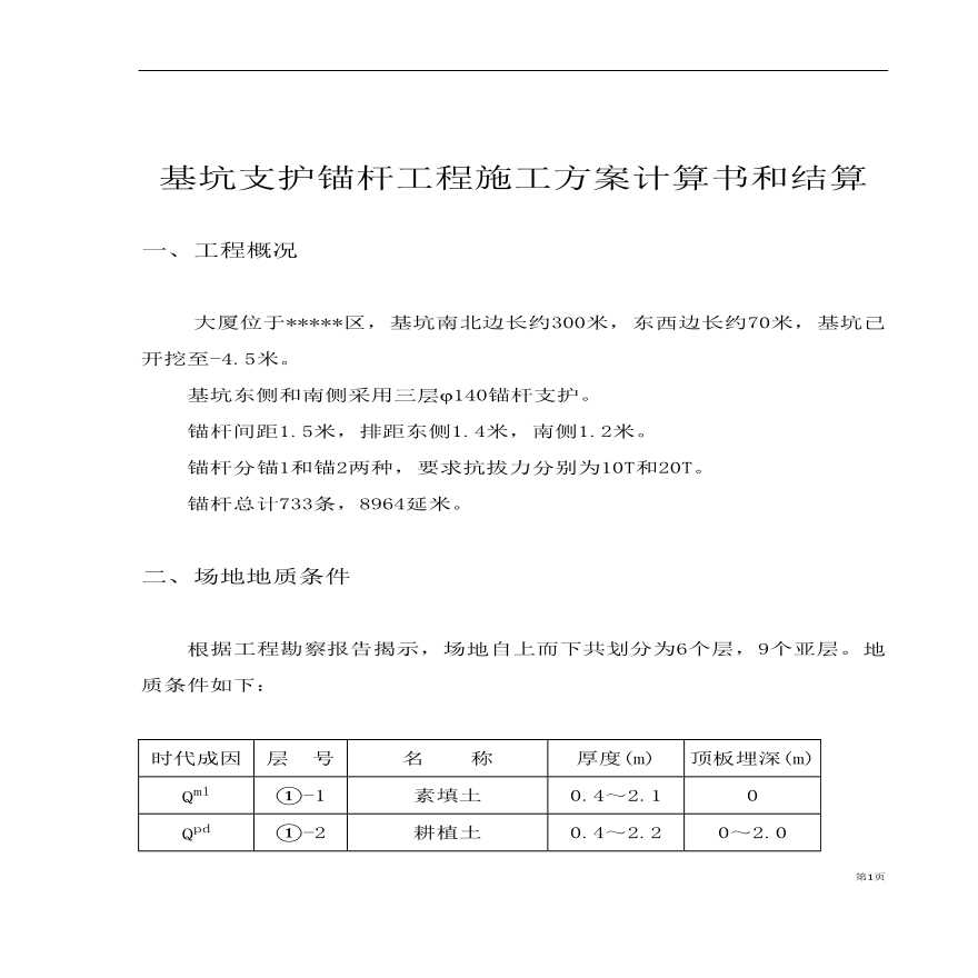 基坑支护锚杆工程施工组织设计方案计算书和结算.pdf-图一