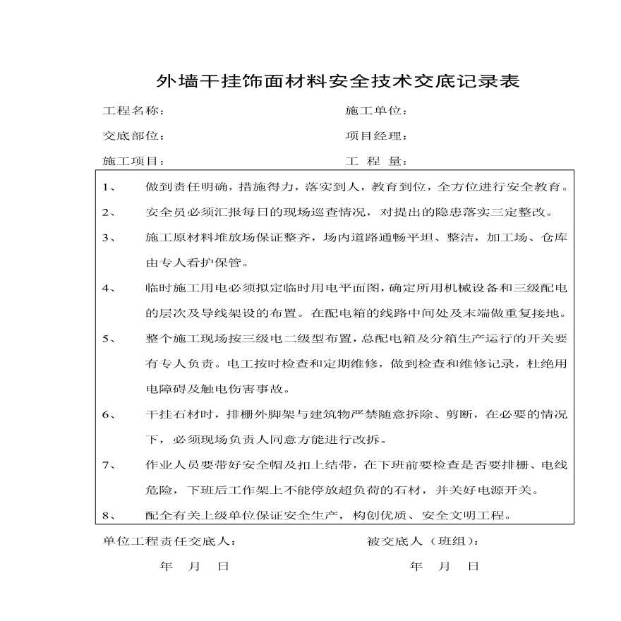 外墙干挂饰面材料安全技术交底记录表.pdf-图一