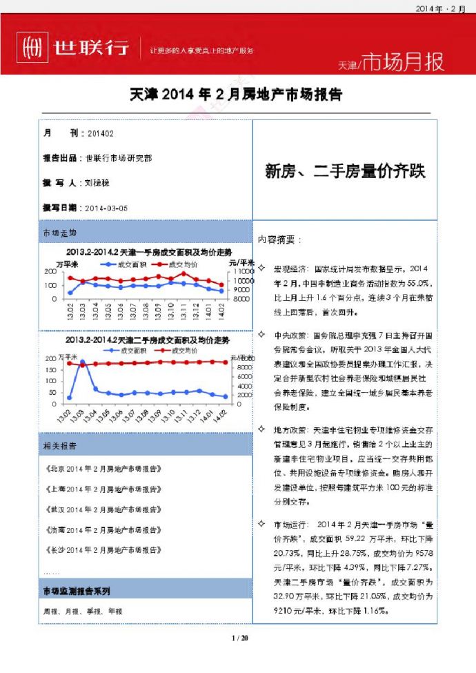 世联2014年2月天津房地产市场报告.pdf_图1