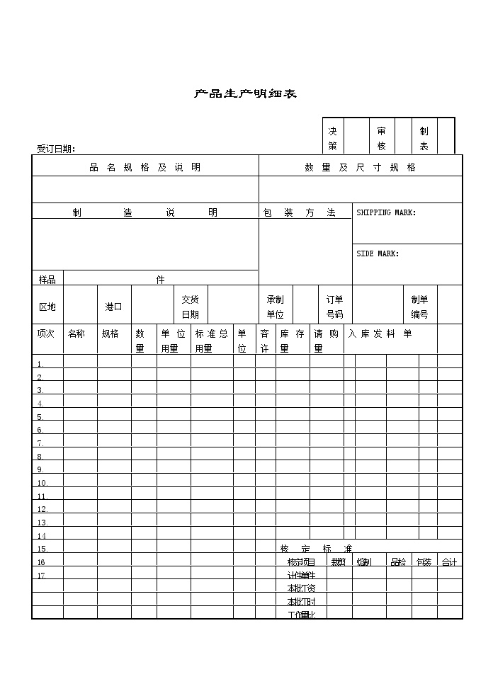 产品质量检验标准表产品生产明细表-图一