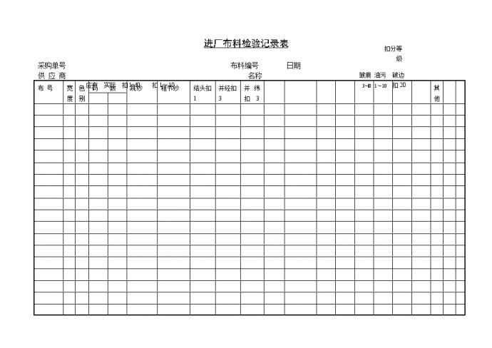 生产表格—进厂布料检验记录表_图1