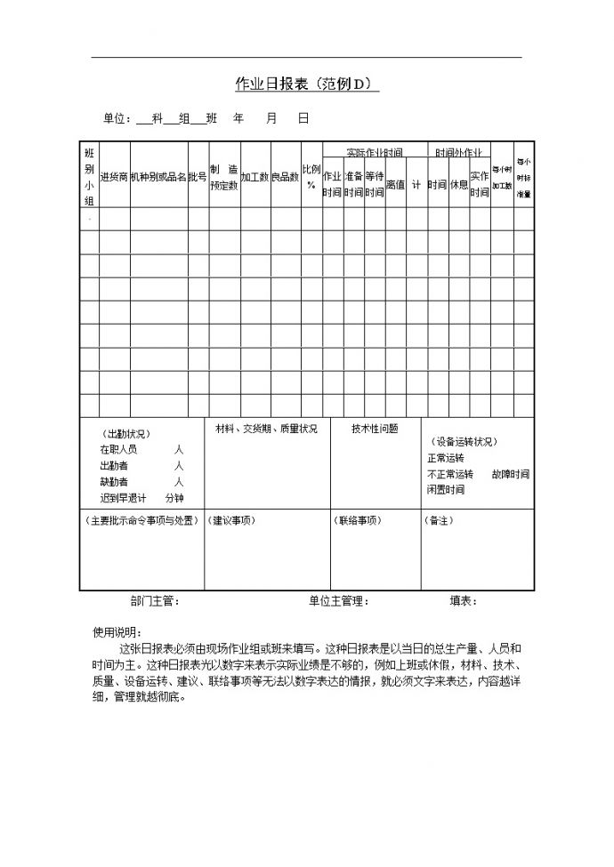 生产管理表—作业日报表(范例D)_图1