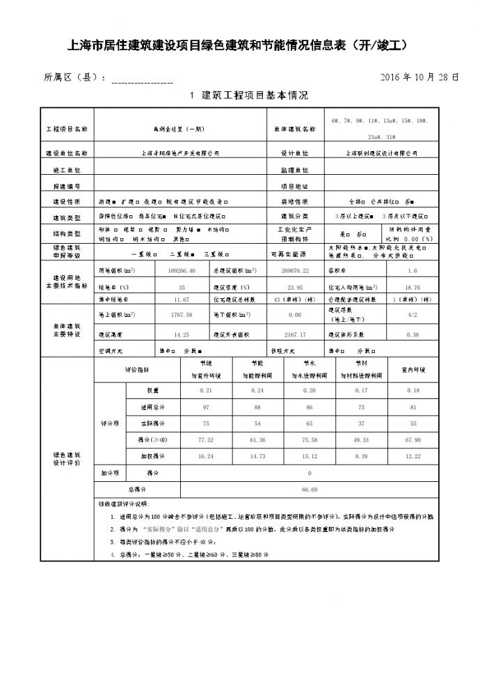 上海市居住建筑建设项目绿色节能情况信息表_图1