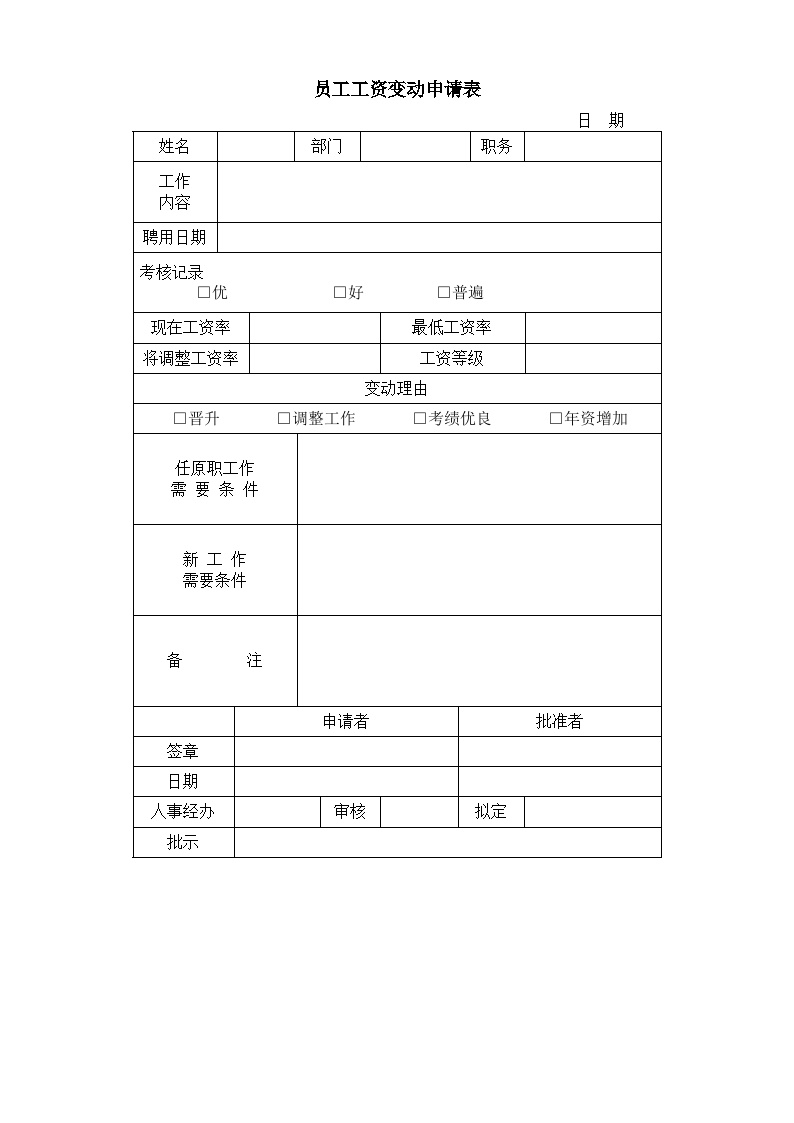 员工工资变动申请表 (2)