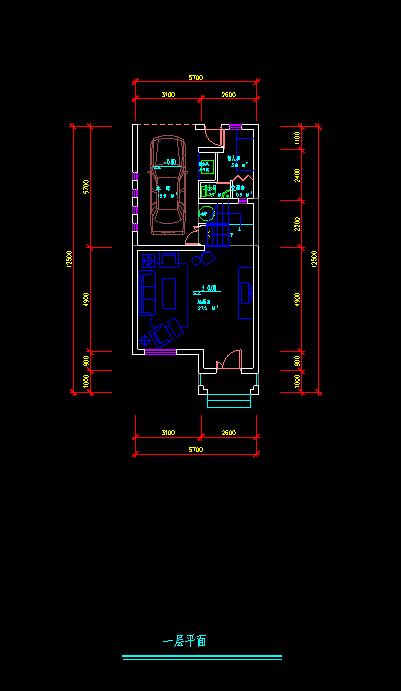 CAD带夹层联排别墅户型图_图1