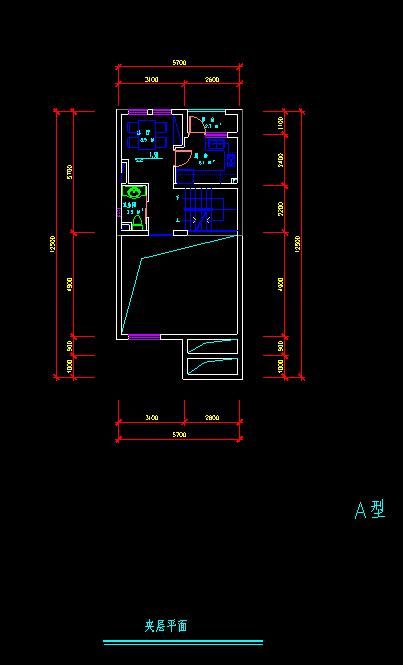 CAD带夹层联排别墅户型图-图二