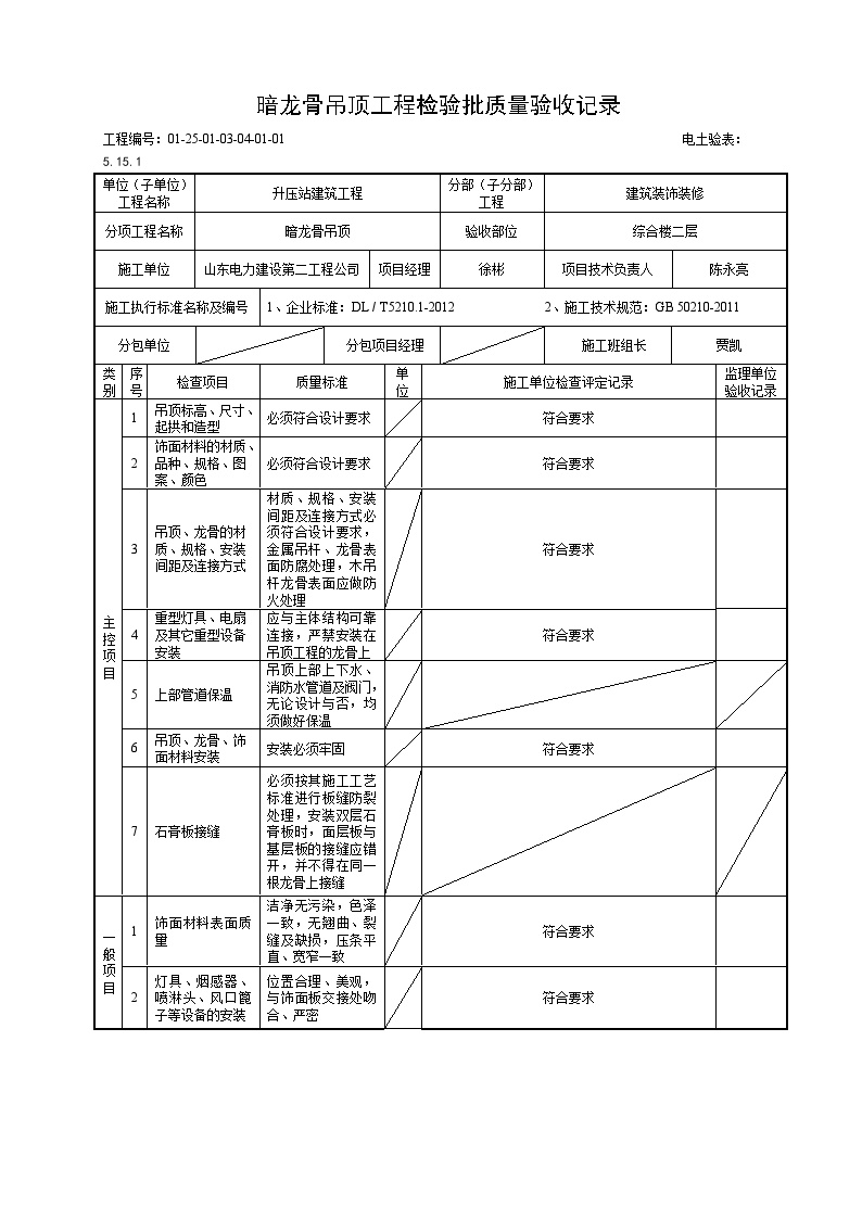 XX风电工程项目龙骨吊顶工程检验批质量验收记录.doc-图一