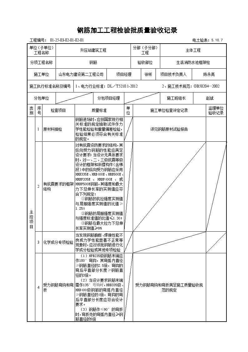 生活消防水池钢筋加工工程检验批质量验收记录015.doc