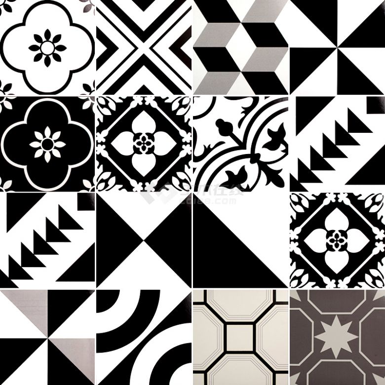 现代北欧黑色灰色花砖300×300 (104).jpg-图一