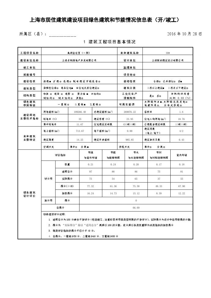 上海市居住建筑建设项目绿色节能情况信息表.doc_图1