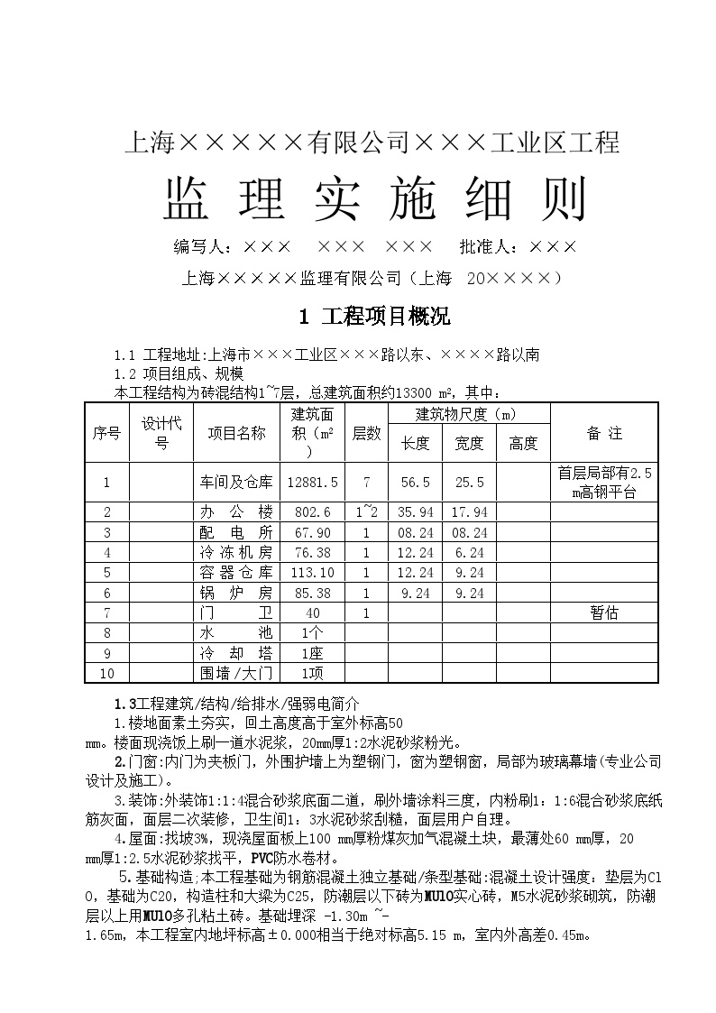 某某工程监理细则(00版模板) (2).doc-图一