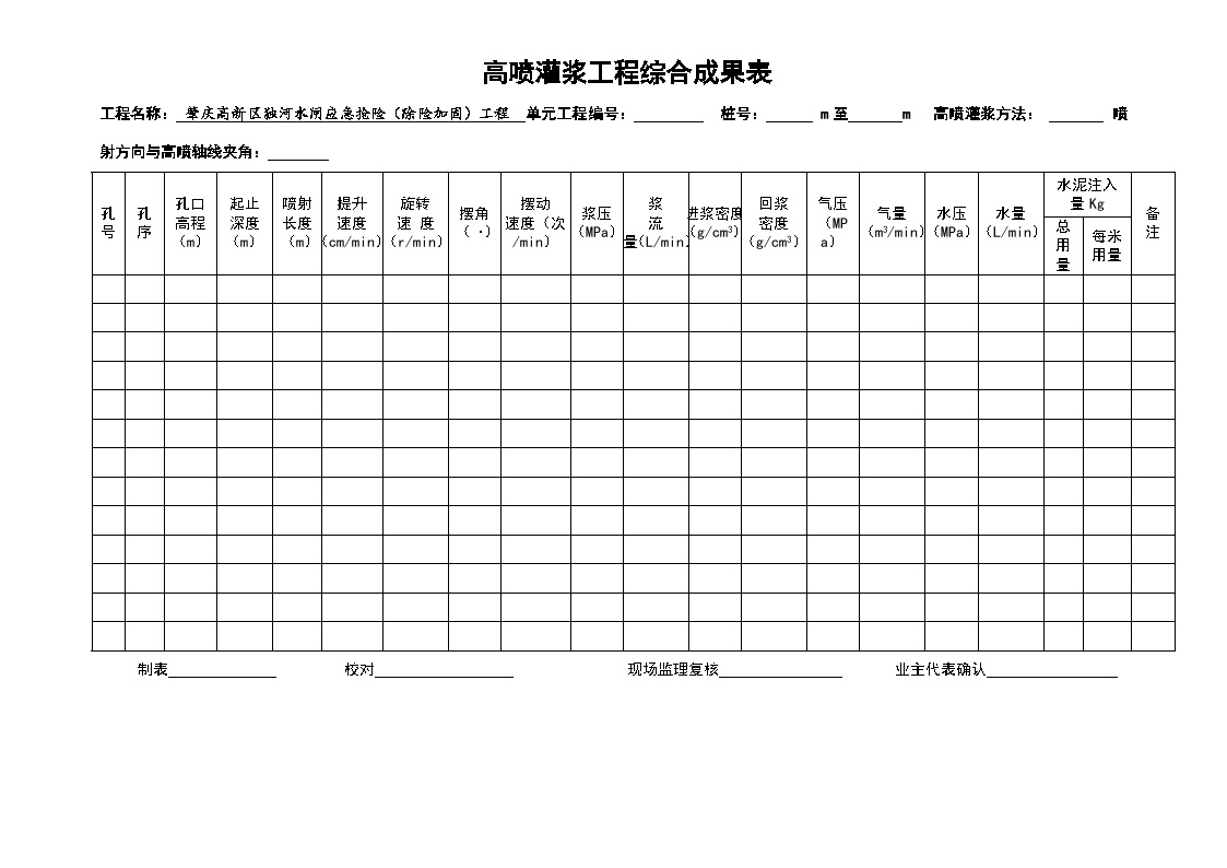 高喷灌浆施工记录表 (2019)-图二