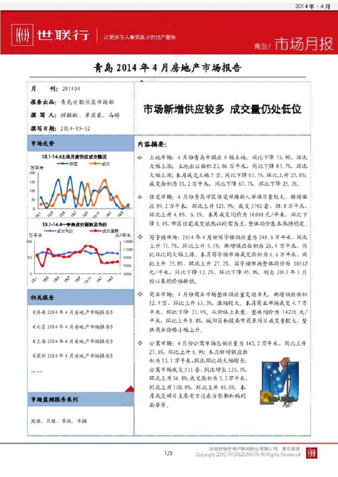 世联2014年4月青岛房地产市场报告.pdf_图1