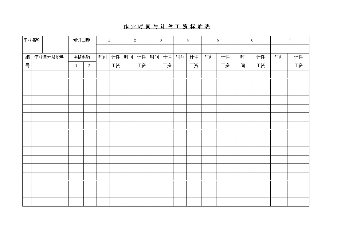 生产管理表—作业时间与计件工资标准表