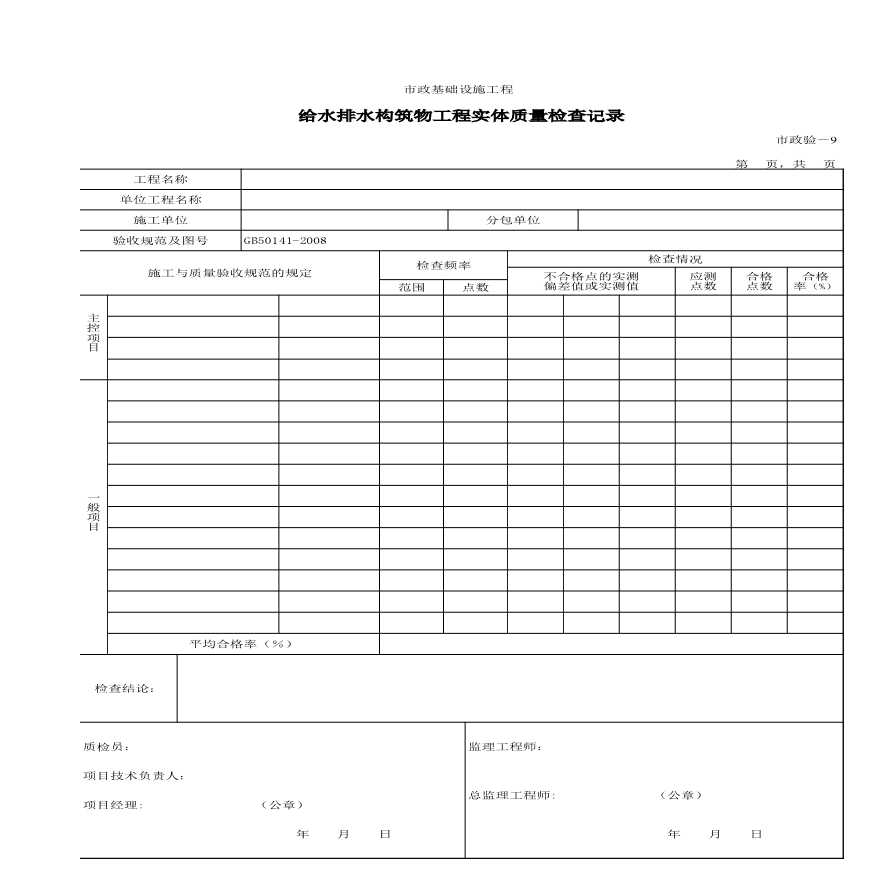 市政统表-给水排水构筑物工程实体质量检查记录-图一