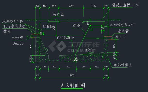 格栅沉淀池大样CAD图-图一