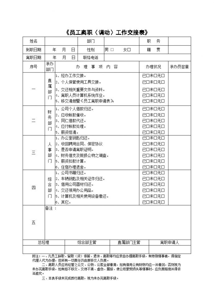 员工离职〈调动〉工作交接表_图1