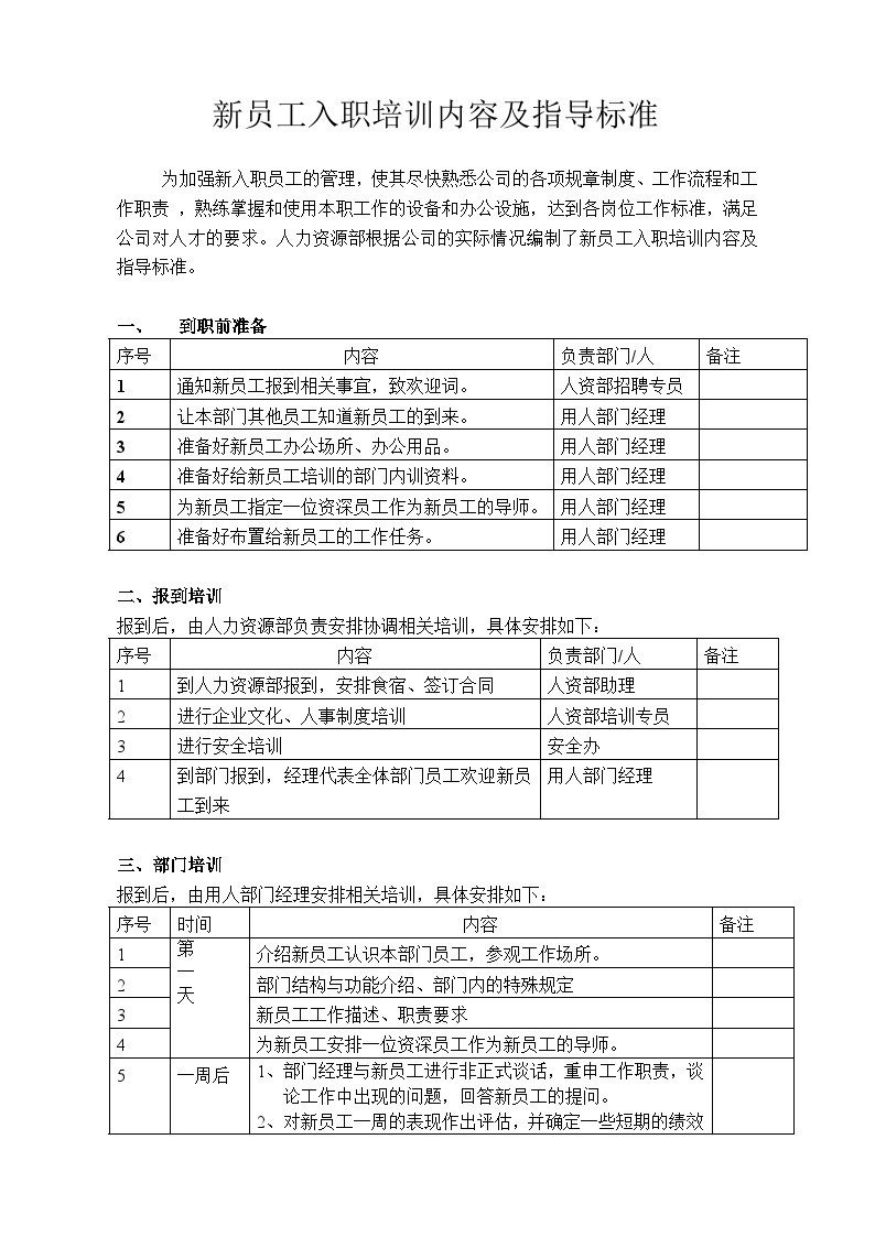 新员工岗前培训内容及指导标准-图一