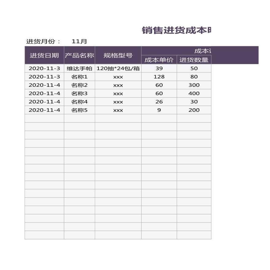 销售进货成本明细表-图一