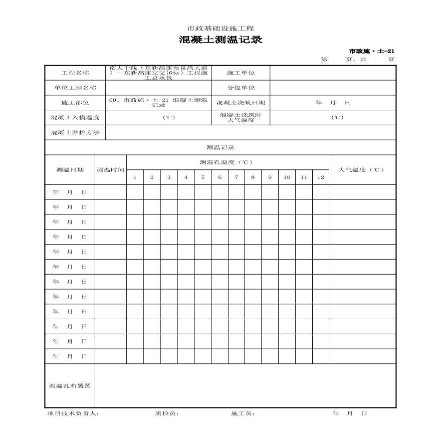 市政施·土-21 混凝土测温记录-图一