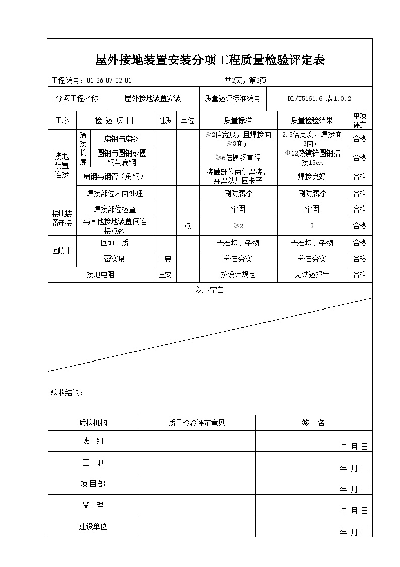 XX风电工程项目开关站屋外接地质检表.doc-图二